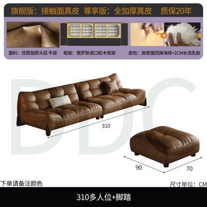 极简真皮沙发沙发小户型客厅现代复古风简约直排牛皮 - Mixbatch