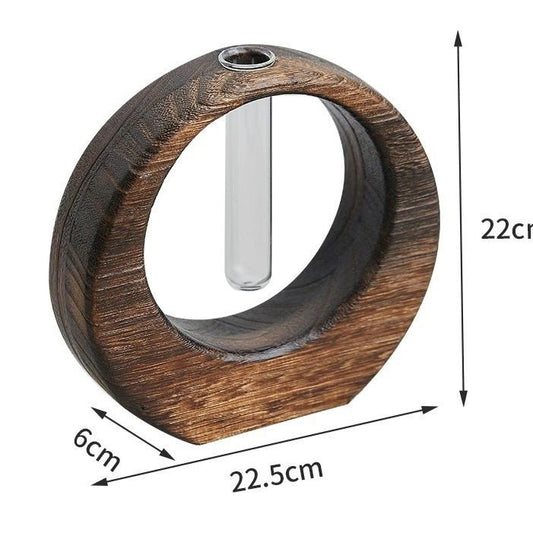 P Solid wood small vase Hydroponic ornament Flower arrangement glass test tube vase