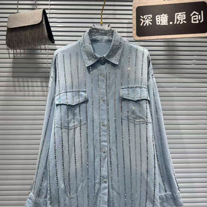 P diamond striped denim shirt