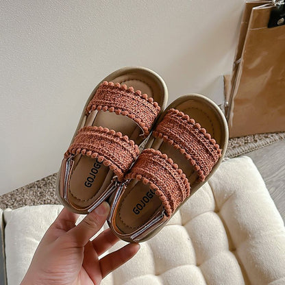 P girls sandals summer new woven children's princess shoes seaside vacation baby beach shoes little girl cool slippers
