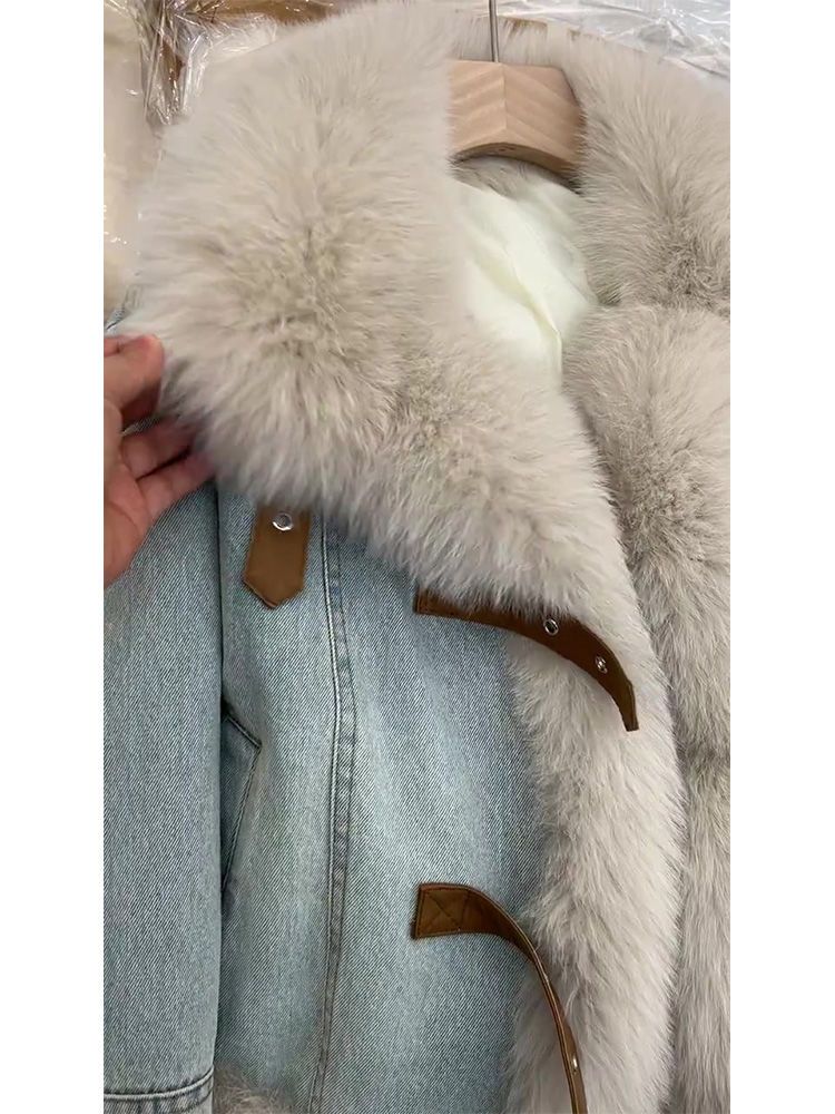 Winter blue denim plush jacket