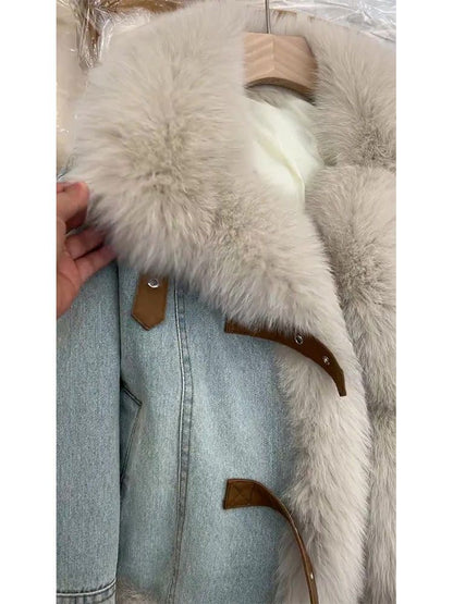 Winter blue denim plush jacket