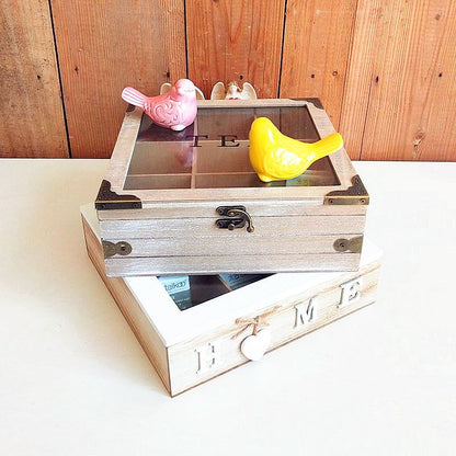 A Nordic retro desktop tea bag box storage box wooden nine-grid tea bag finishing box creative home decoration
