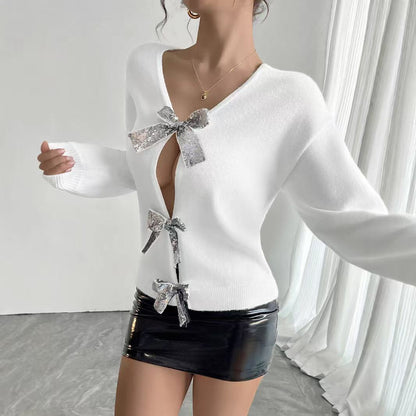 P sequined bow sweater