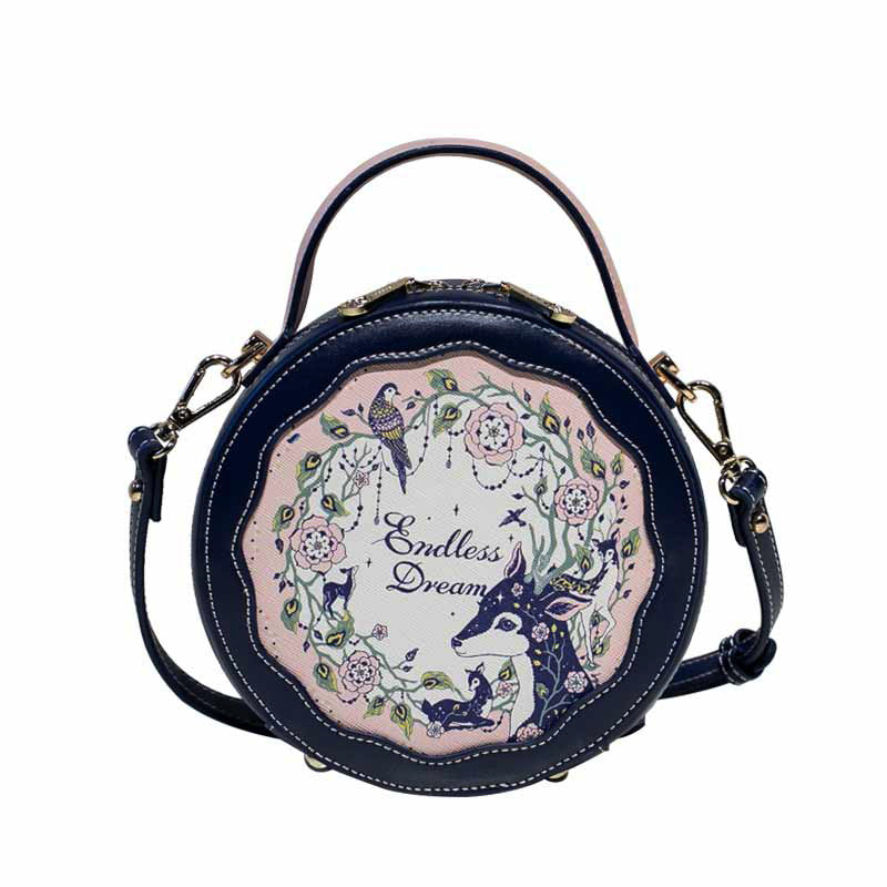 A new contrasting color deer print flower small round bag lolita shoulder women's bag lolita bag - Mixbatch