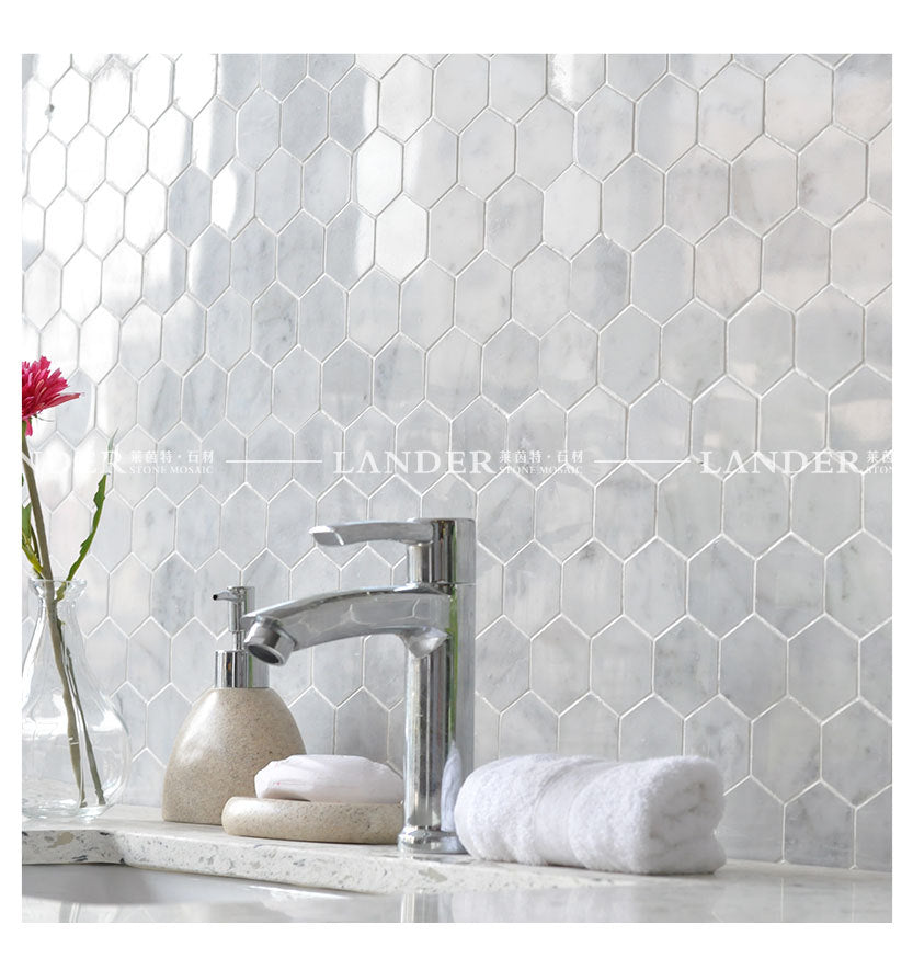 A natural marble mosaic hexagonal brick bathroom wall brick