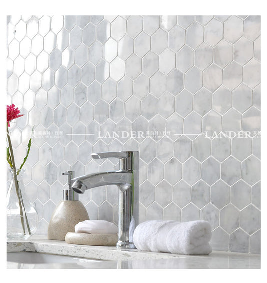 A natural marble mosaic hexagonal brick bathroom wall brick