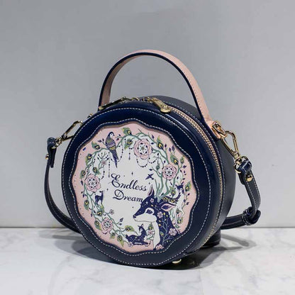 A new contrasting color deer print flower small round bag lolita shoulder women's bag lolita bag - Mixbatch