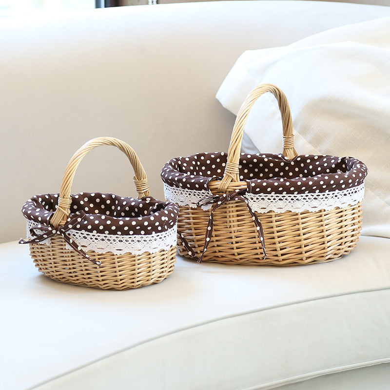 A Portable rattan storage basket Outdoor willow picnic basket Sundries storage ins Wind gift basket Rattan woven basket