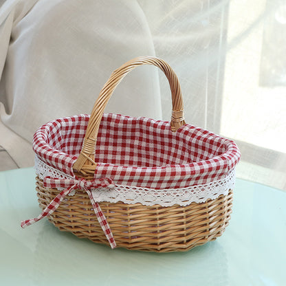 A Portable rattan storage basket Outdoor willow picnic basket Sundries storage ins Wind gift basket Rattan woven basket