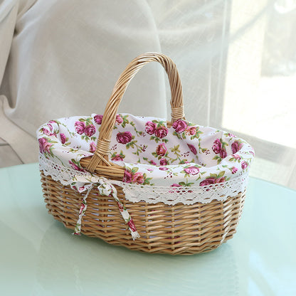 A Portable rattan storage basket Outdoor willow picnic basket Sundries storage ins Wind gift basket Rattan woven basket