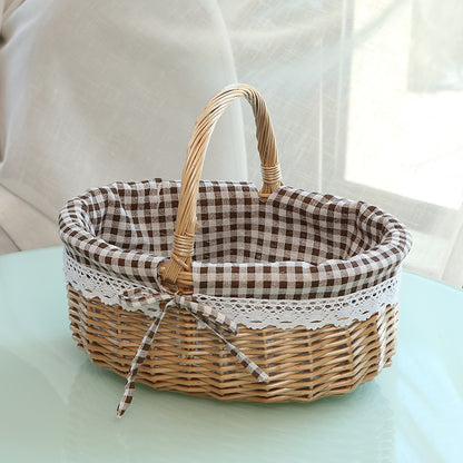 A Portable rattan storage basket Outdoor willow picnic basket Sundries storage ins Wind gift basket Rattan woven basket