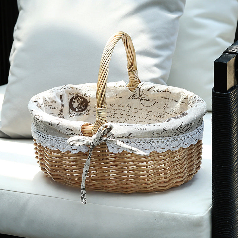 A Portable rattan storage basket Outdoor willow picnic basket Sundries storage ins Wind gift basket Rattan woven basket