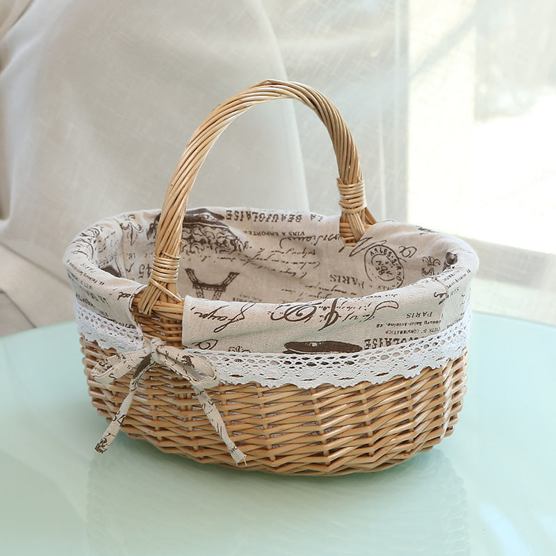 A Portable rattan storage basket Outdoor willow picnic basket Sundries storage ins Wind gift basket Rattan woven basket