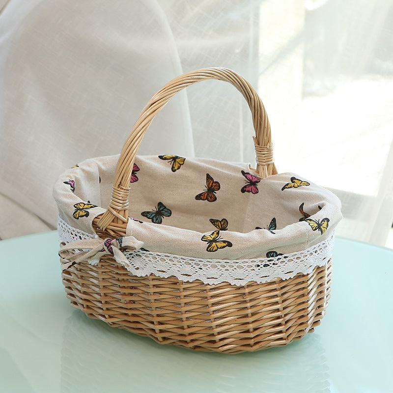 A Portable rattan storage basket Outdoor willow picnic basket Sundries storage ins Wind gift basket Rattan woven basket