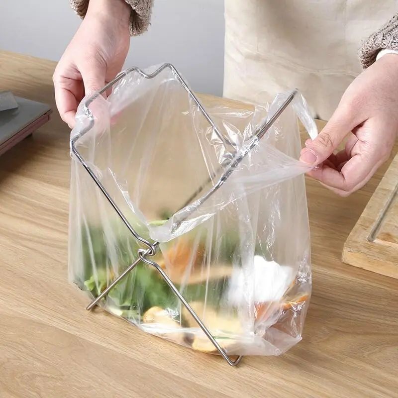 Stainless steel kitchen garbage rack, garbage bag rack, cloth rack, foldable storage rack, plastic bag rack, garbage bin bracket - Mixbatch