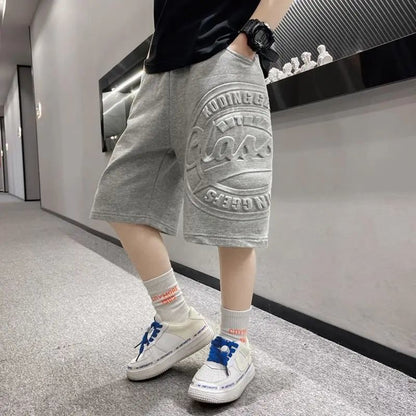 P children's clothing summer thin cotton medium and older children's five-point pants boys' medium pants summer clothing foreign style