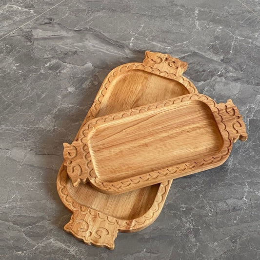 P ethnic style characteristic pattern fruit plate solid wood carving