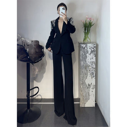P Korean version of light luxury heavy industry hot diamond suit trousers suit fashion temperament high foreign style two-piece set tide