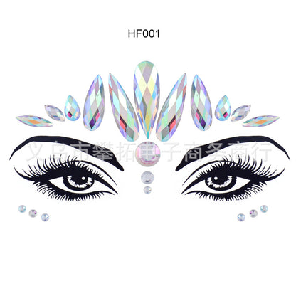 A face sticker diamond tattoo sticker diamond face decoration sticker gem adhesive eye sticker environmental protection music festival face sticker eyebrow diamond - Mixbatch