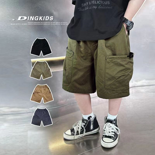 P summer new boys tooling pure cotton shorts thin boys five-point pants middle pants wearing foreign trend