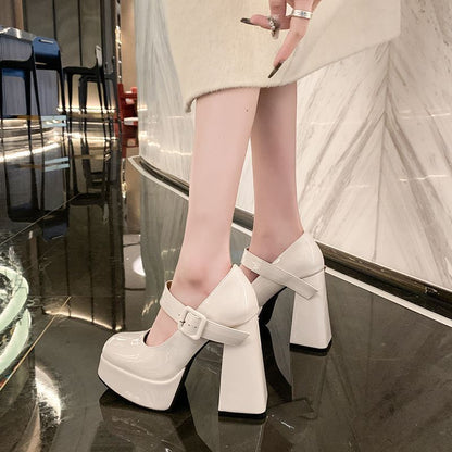 P American high heels new design sense niche French small man hate sky high Mary Jane shoes women's black jk shoes
