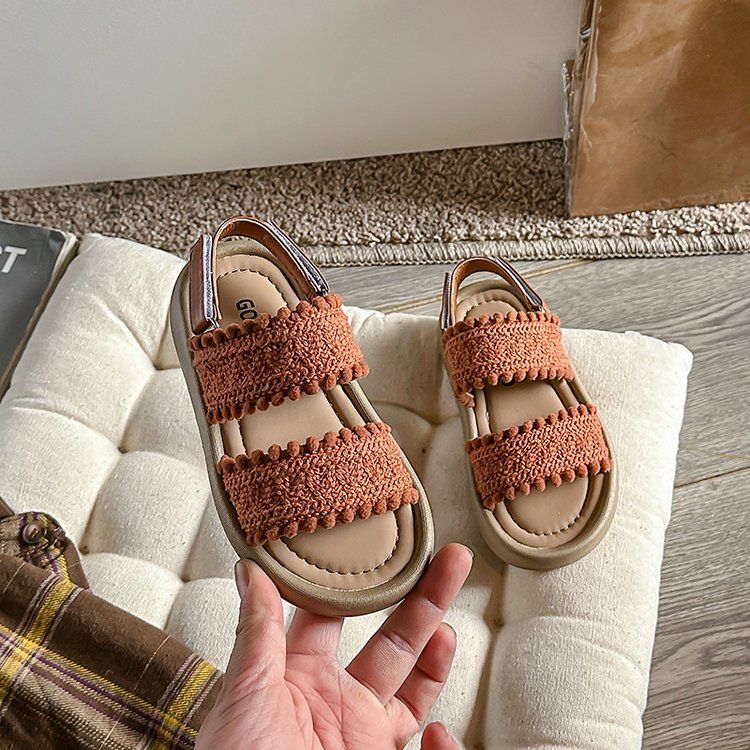 P girls sandals summer new woven children's princess shoes seaside vacation baby beach shoes little girl cool slippers