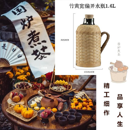P Bamboo Kettle Household Retro Traditional Hot Water Boiling Bottle Old-fashioned Thermos Bottle Glass Liner