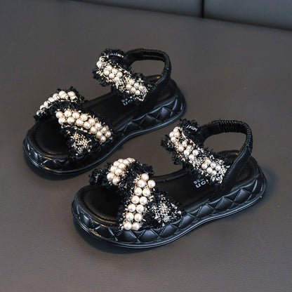 P summer new sandals girls open-toed Korean version princess small fragrant wind pearl single shoes trendy cute little big children's shoes