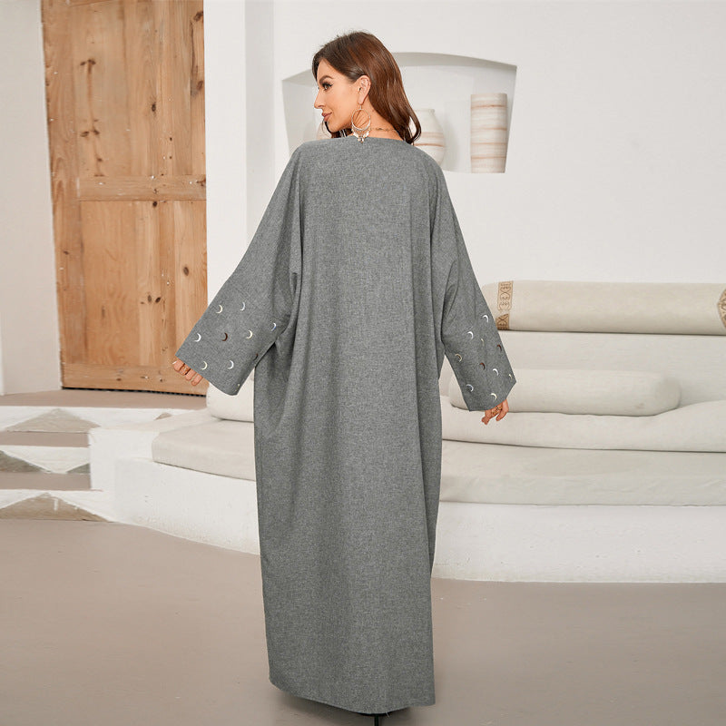 New Muslim Clothing Fashion Elegant Cardigan Embroidered Moon Dress Robe - Mixbatch