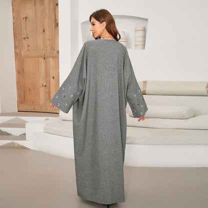 New Muslim Clothing Fashion Elegant Cardigan Embroidered Moon Dress Robe - Mixbatch