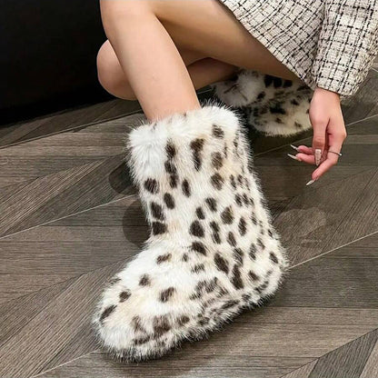 A imitation fox fur snow boots women's medium boots