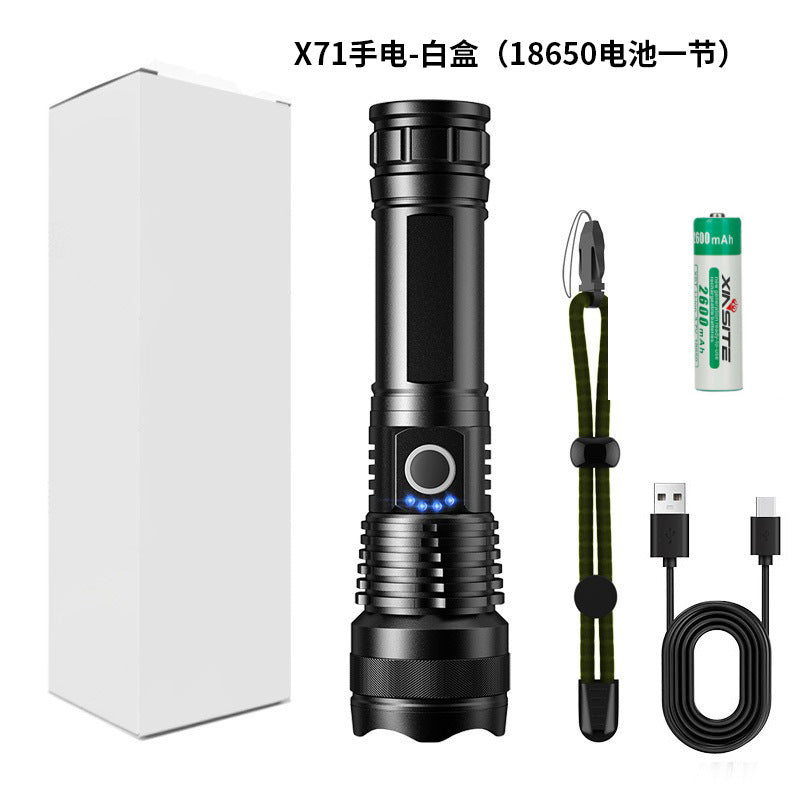 A USB flashlight Outdoor aluminum alloy strong light flashlight, new power display flashlight