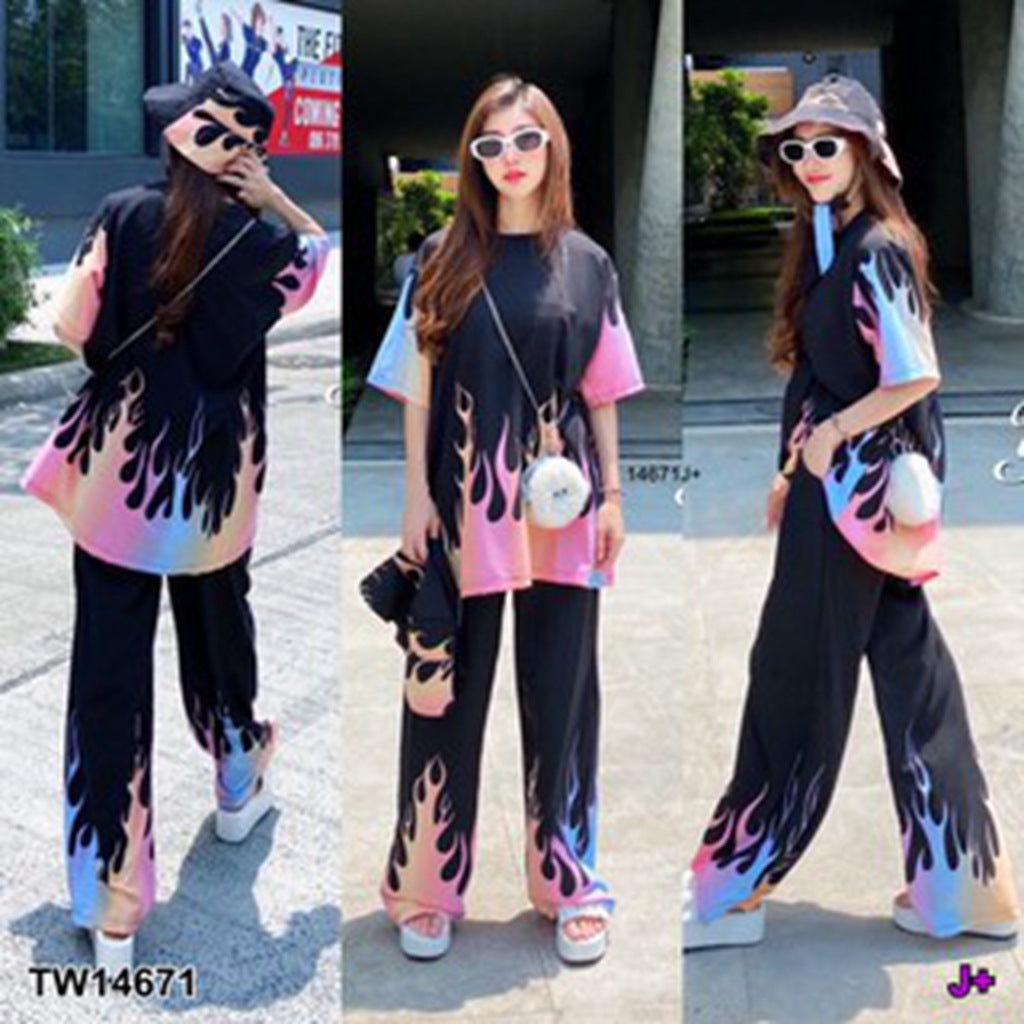 A summer new tie-dye short-sleeved trousers two-piece vacation beach set wholesale