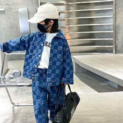 A children's suit denim two-piece set