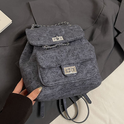 A denim texture small fragrant wind rhombus chain portable small bag fashionable commuter versatile backpack
