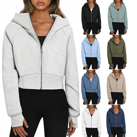 A hooded zip sweater