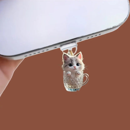 A Cross-border explosion Acrylic mobile phone dust plug Love milk tea dog and cat pendant Pendant Type-C oval interface