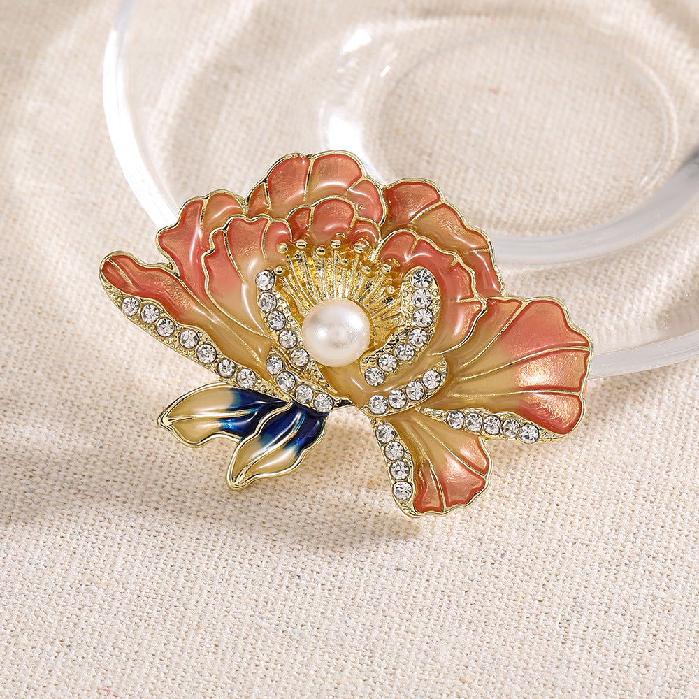 A new national style peony brooch high-end women's brooch pin enamel high-end suit accessories pin coat decoration - Mixbatch