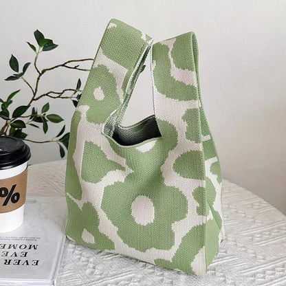 A Internet celebrity handbag women's knitted wool bucket bag Japanese and Korean version versatile hand carry casual tote bag box lunch bag y