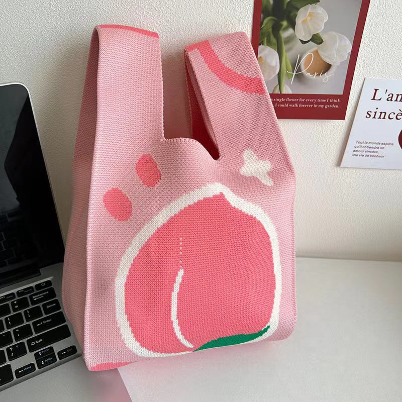A Internet celebrity handbag women's knitted wool bucket bag Japanese and Korean version versatile hand carry casual tote bag box lunch bag y
