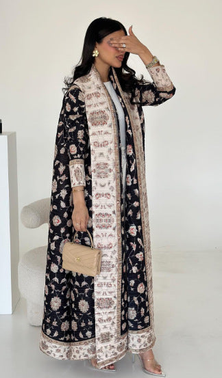 A  Pleated robe print cardigan women's clothing