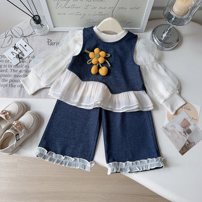 A three-piece denim set for girls