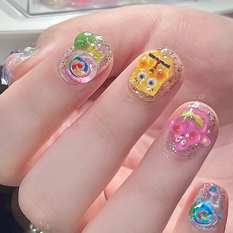 A Yi Yi Dance 30 pieces Handmade white moonlight cat eye manicure pieces Gentle temperament cat eye aurora wearing armor Xiaohongshu explosion - Mixbatch