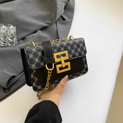 A new simple foreign style shoulder bag fashion chain retro lock small square bag printed messenger bag - Mixbatch