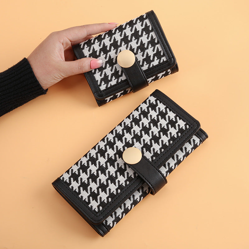 A Korean version of simple and fashionable small wallet female long thousand bird grid buckle multi-card wallet versatile Japanese and Korean clutch bag female