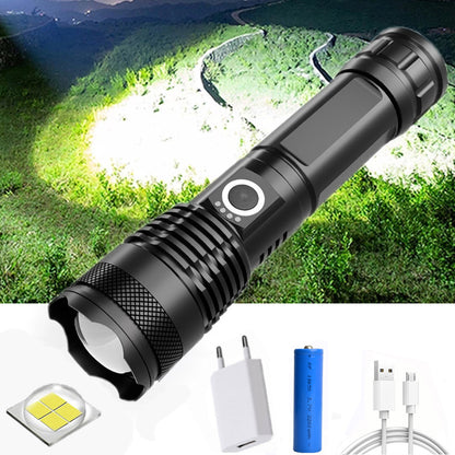 A USB flashlight Outdoor aluminum alloy strong light flashlight, new power display flashlight