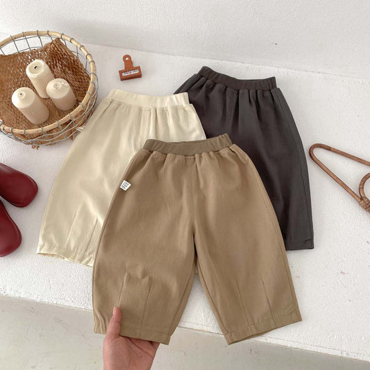A Children's Spring/Summer Solid Color Casual Pants Baby Woven Cotton Wide Leg Pants for Boys and Girls Korean Edition Outgoing Pants with Open Crotch - Mixbatch