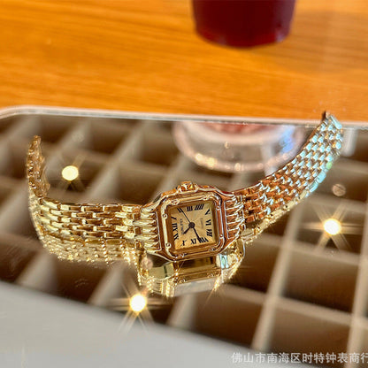 A SUNLIFEX medieval small square chain watch women's fashion niche Roman scale literary light luxury quartz watch