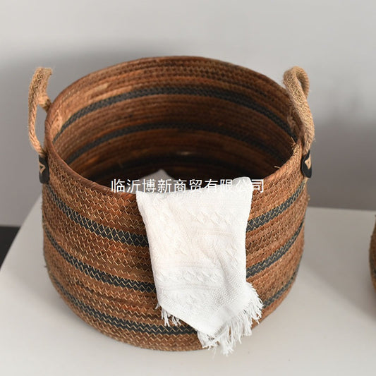 A rattan storage basket